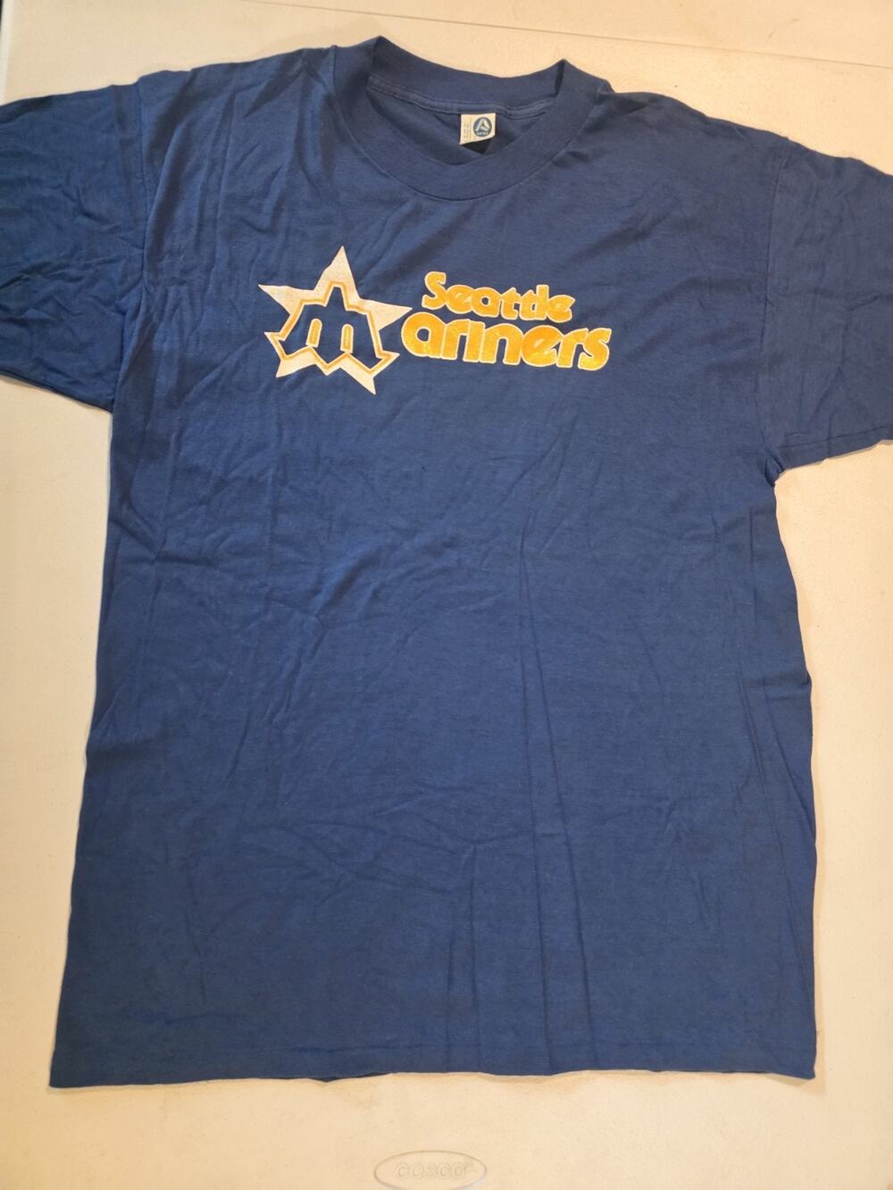 Vintage Seattle Mariners Trident Logo T Shirt XL Artex Made USA MLB Blue
